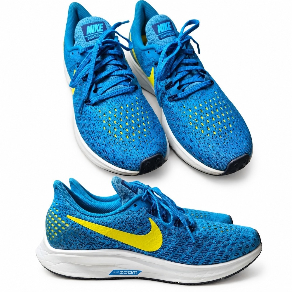 NIKE Air Zoom Pegasus 35 Running Sneaker Wmn Sz 7 Blue Yellow Swoosh Athleisure
